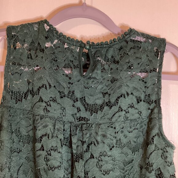 Zac & Racheal Women's Sleeveless Green Lace Top Size S Loose Fit Lined Festive - Picture 6 of 9